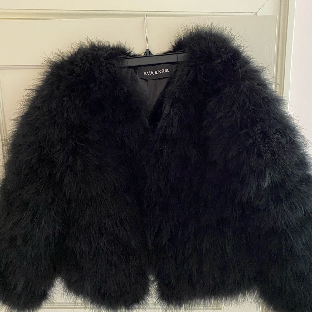 AVA & KRIS Black dyed turkey feathers jacket.